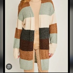 Better Be Colorblock Cardigan in Cream, Blue, and Brown